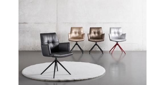 ARMLEHNSTUHL  Sitzfläche 360° drehbar, inklusive Armlehnen, automatische Rückholfunktion Lederlook  - Schwarz/Grau, Design, Textil/Metall (59/89,5/63cm) - Novel