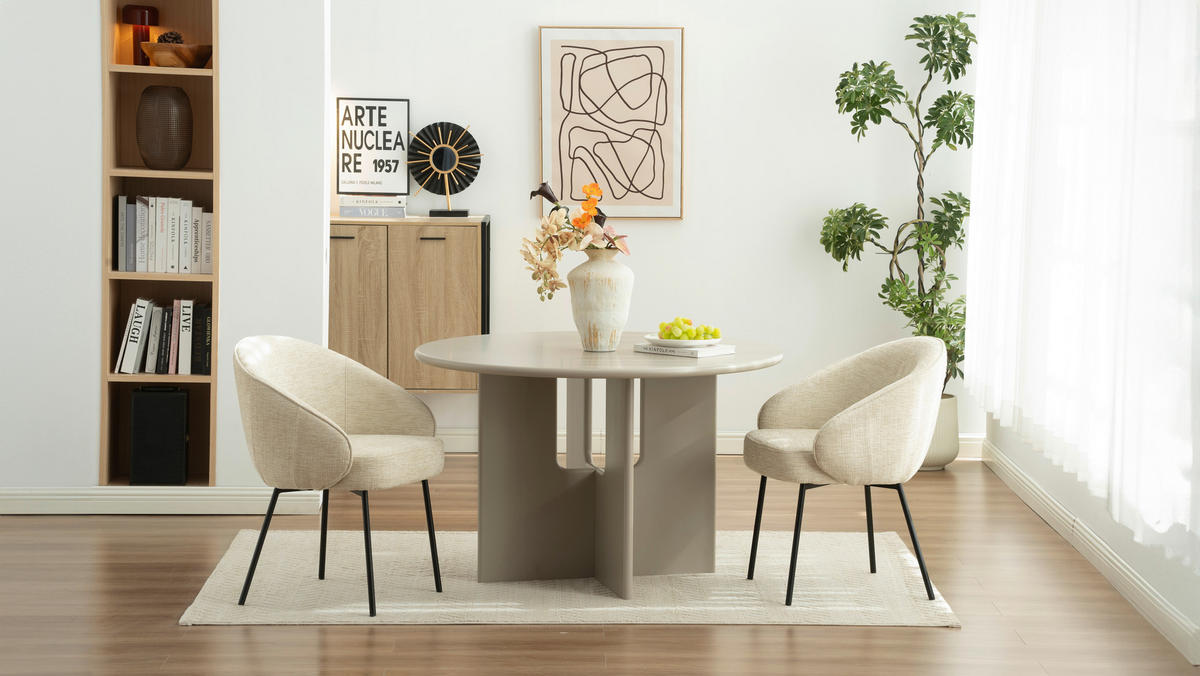 ARMLEHNSTUHL  in Eisen Leinenoptik  - Beige/Schwarz, Basics, Holz/Textil (60/81/62cm) - Livetastic