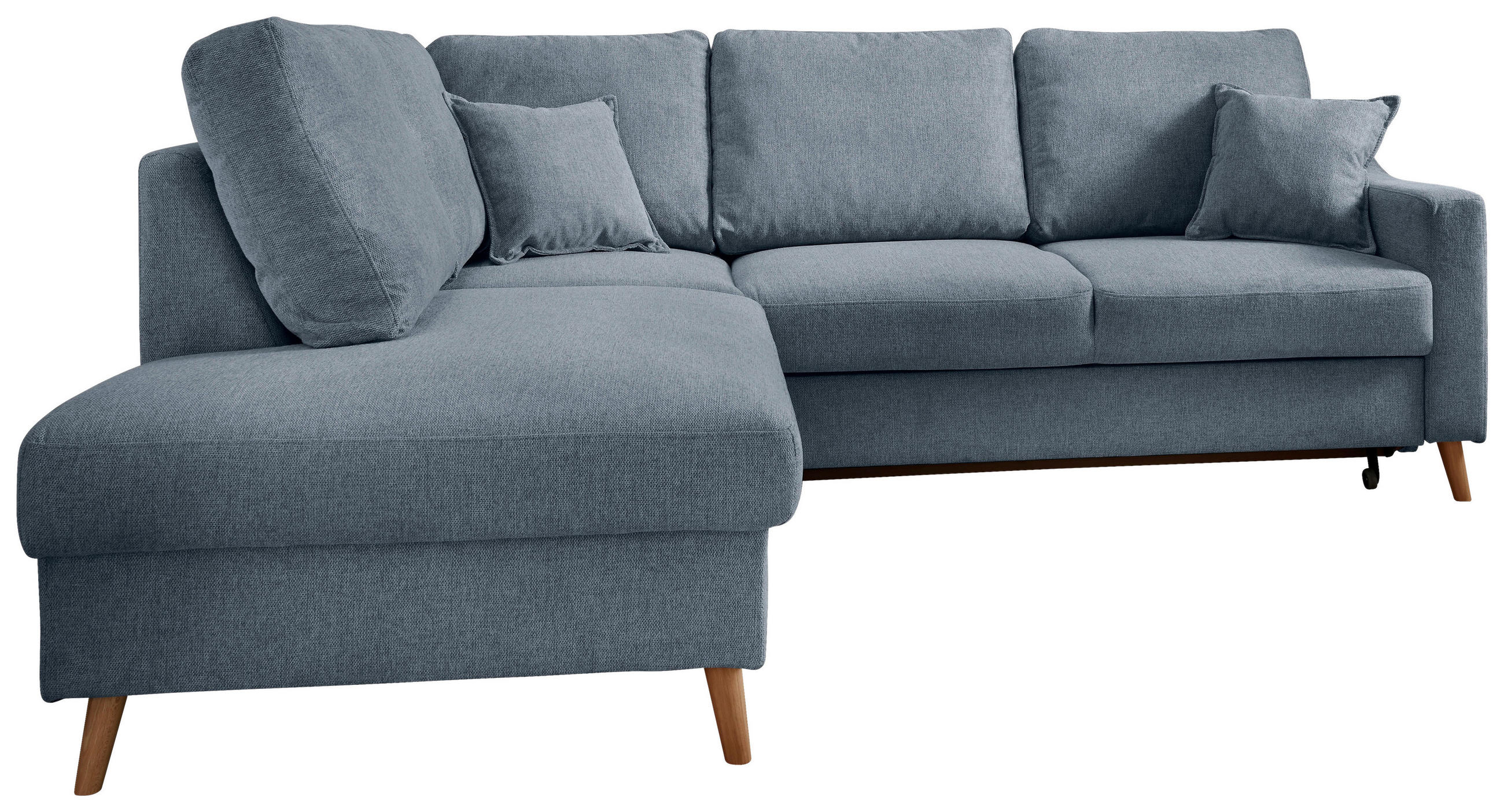 ECKSOFA in Struktur Blau  - Blau/Naturfarben, Konventionell, Holz/Textil (200/230cm) - P & B