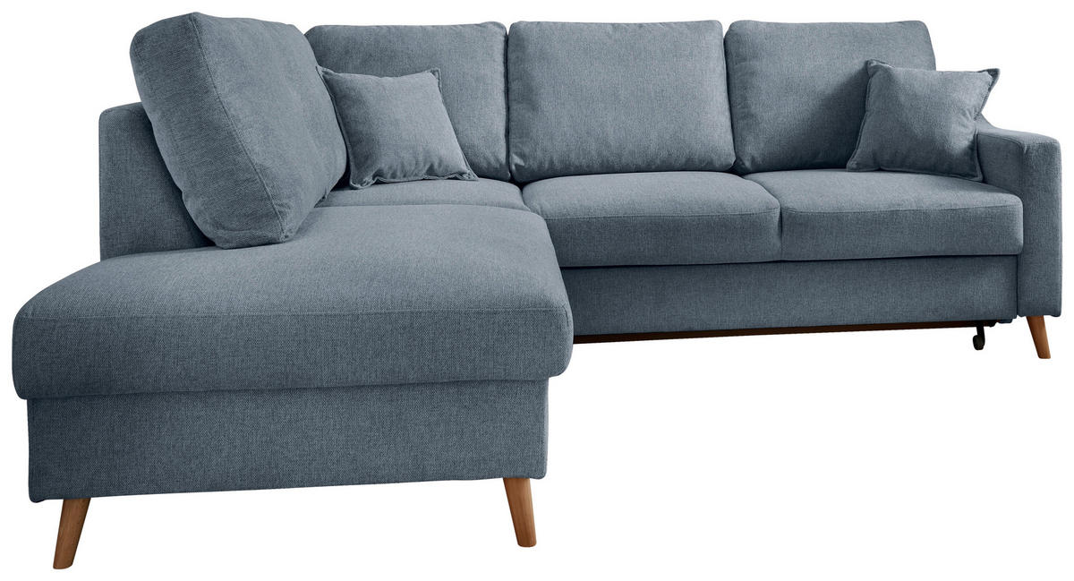 ECKSOFA in Struktur Blau  - Blau/Naturfarben, Konventionell, Holz/Textil (200/230cm) - P & B