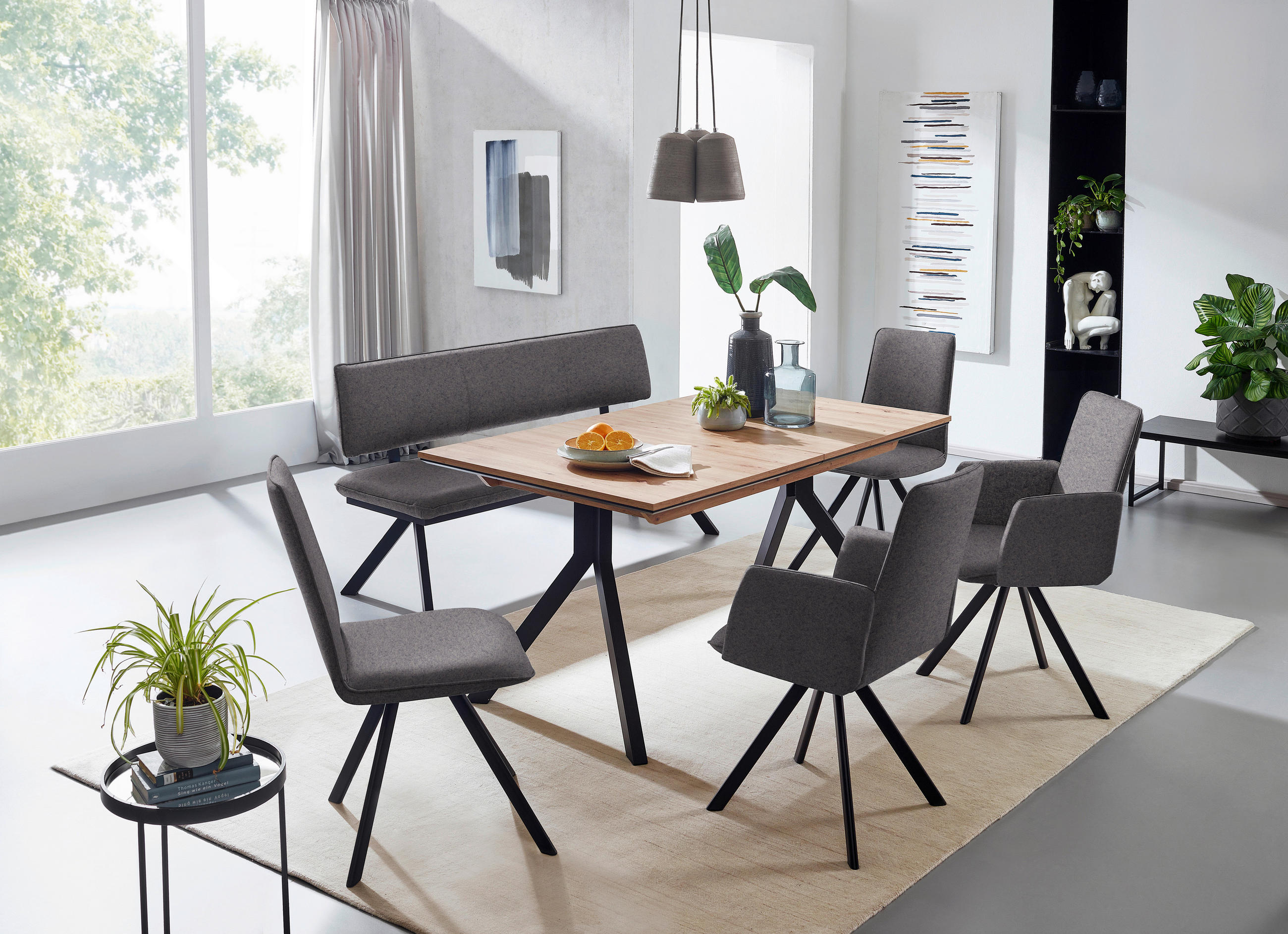 STUHL  in Eisen Flachgewebe  - Schwarz/Grau, Design, Textil/Metall (48/93/60cm) - Cantus