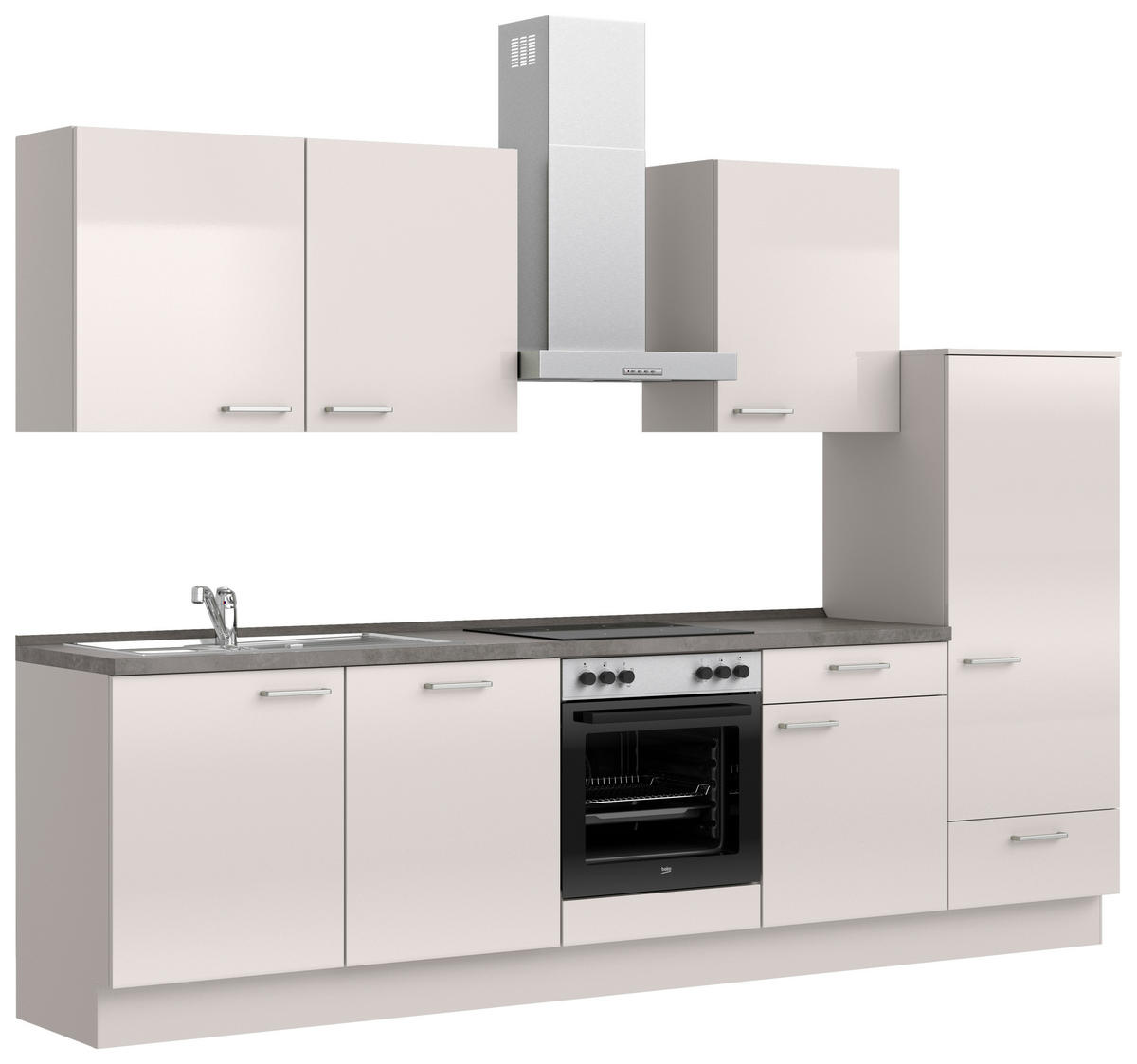 KÜCHENBLOCK Flash 300 cm  in Schieferfarben, Hellgrau  - Schieferfarben/Edelstahlfarben, MODERN, Holzwerkstoff/Metall (300cm) - Nobilia