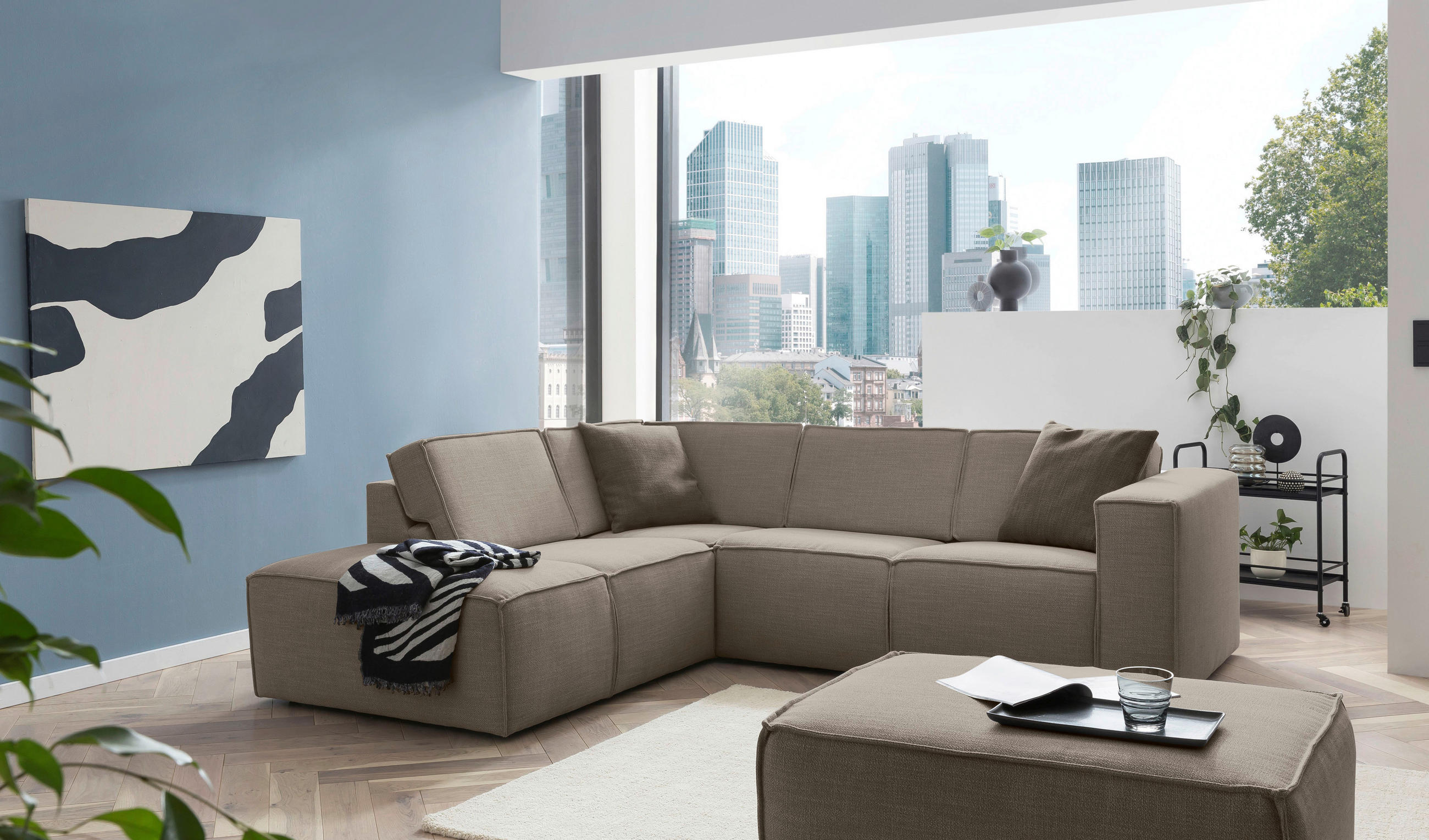 Thumbnail - Trendmanufaktur Ecksofa Dice, Grau, Taupe, Textil, 4-Sitzer, Ottomane links, L-Form, 275x220 cm, Typenauswahl, seitenver...