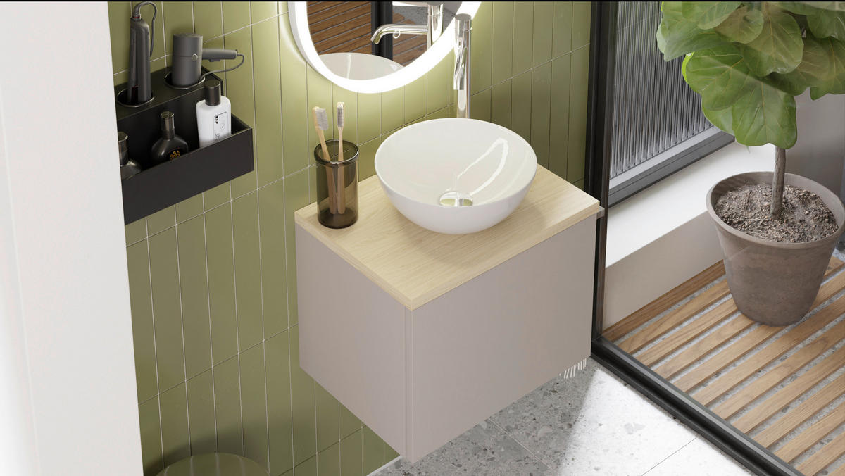BADEZIMMER 3-teilig  in 50,3 cm  - Eichefarben/Beigebraun, MODERN, Keramik/Holzwerkstoff (50,3cm) - Celina Home