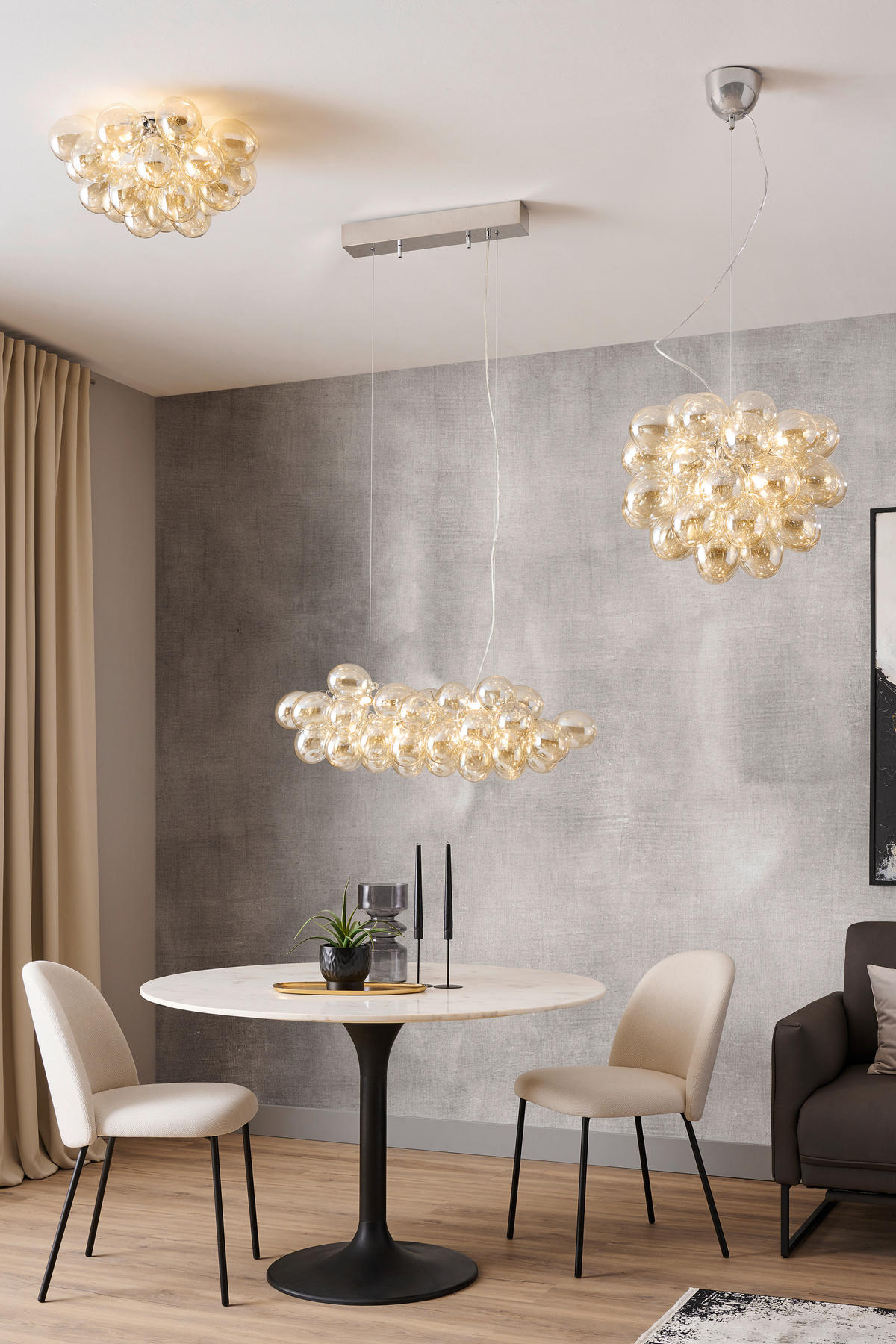 HÄNGELEUCHTE Gross 80/36/143 cm   - Chromfarben/Bernsteinfarben, Design, Glas/Metall (80/36/143cm) - By Rydéns