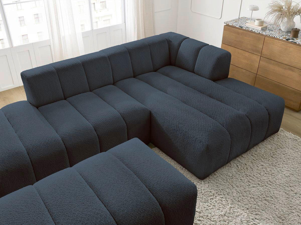 ECKSOFA Ottomane rechts  ANNECY Dunkelblau Bouclé  - Schwarz/Dunkelblau, MODERN, Kunststoff/Textil (262/170cm)