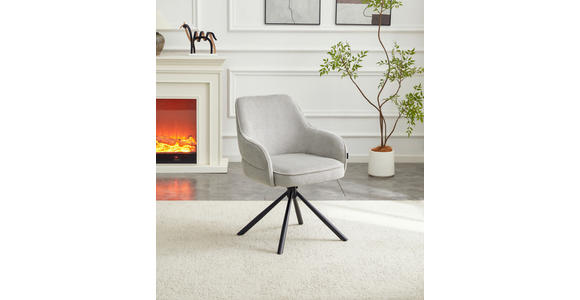 ARMLEHNSTUHL  Sitzfläche 360° drehbar, automatische Rückholfunktion Webstoff  - Hellgrau/Schwarz, Design, Textil/Metall (62/86/65cm) - Carryhome