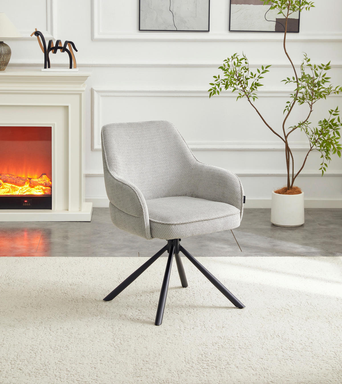 ARMLEHNSTUHL  Sitzfläche 360° drehbar, automatische Rückholfunktion Webstoff  - Hellgrau/Schwarz, Design, Textil/Metall (62/86/65cm) - Carryhome