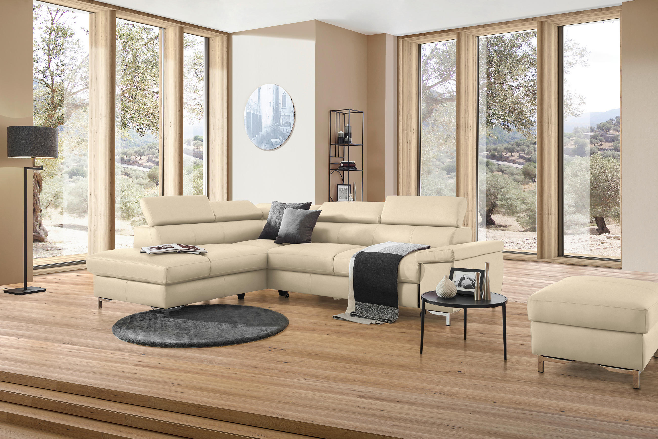 ECKSOFA in Echtleder Beige  - Chromfarben/Beige, Design, Leder/Metall (213/268cm) - Stylife