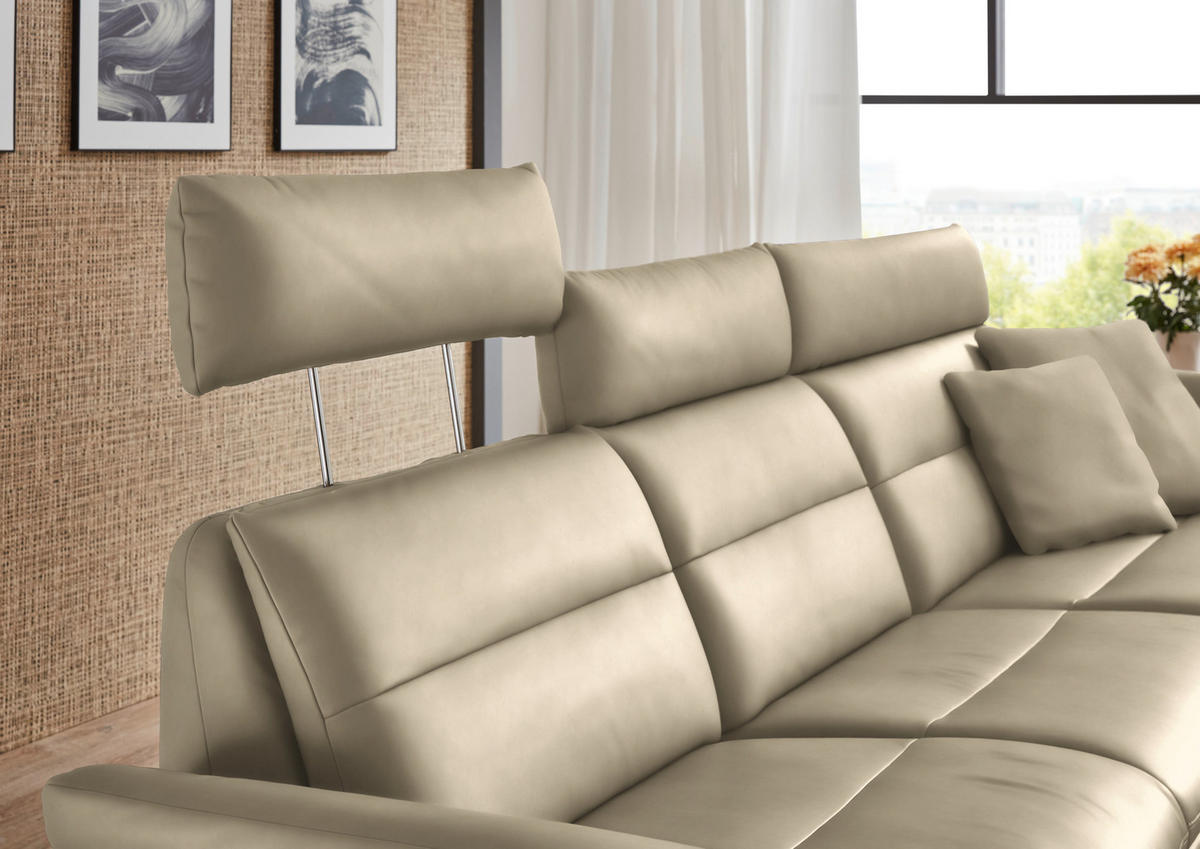 ECKSOFA in Echtleder Ecru  - Ecru/Schwarz, Design, Leder/Metall (300/157cm) - Dieter Knoll