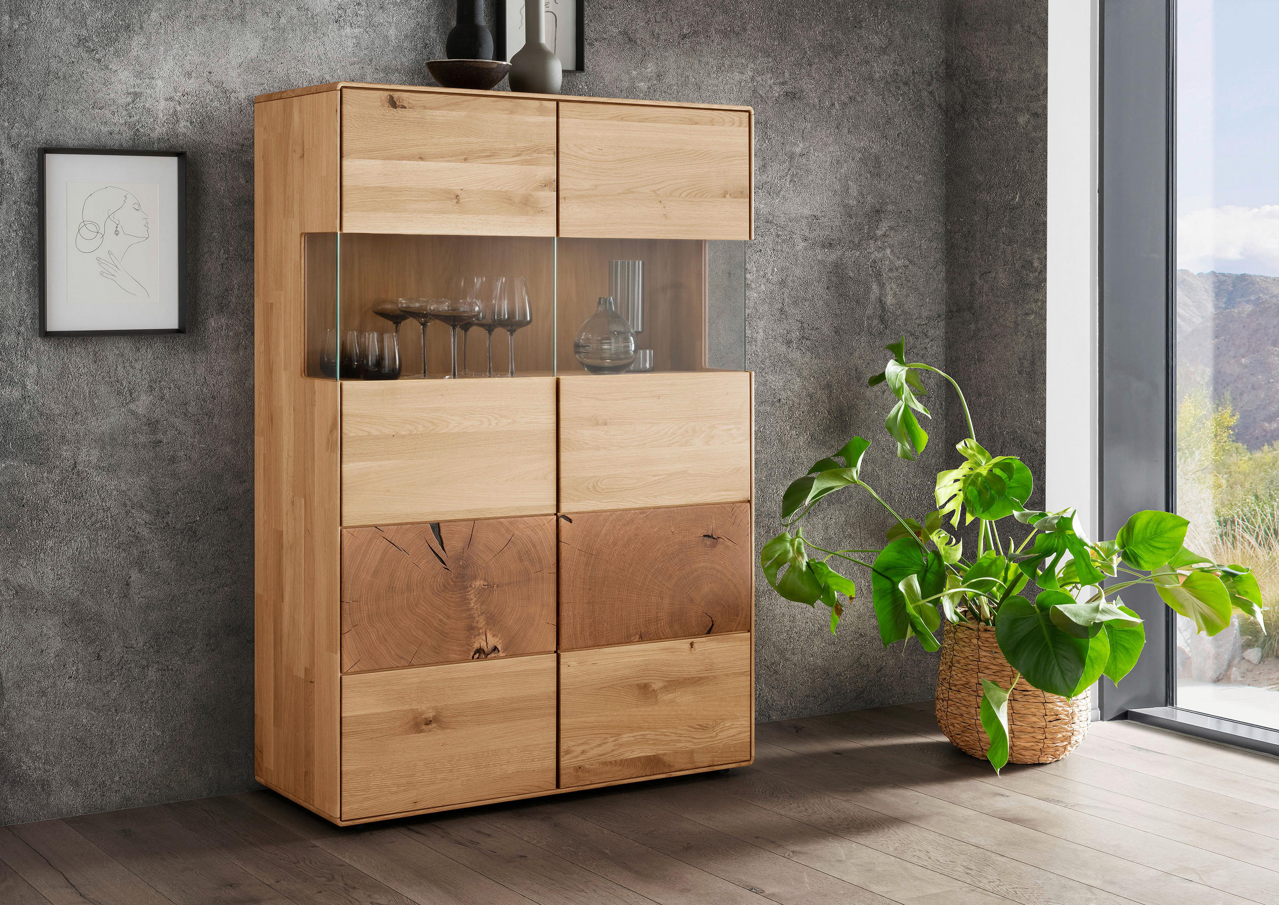 HIGHBOARD  100/145/40 cm  - Wildeiche, Basics, Glas/Holz (100/145/40cm) - Livetastic