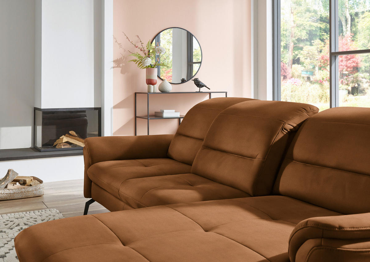 ECKSOFA in Flachgewebe Cognac  260/181 cm  - Cognac/Schwarz, KONVENTIONELL, Textil/Metall (260/181cm) - Beldomo Speed