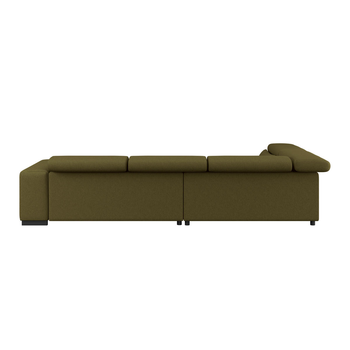 ECKSOFA MATERA Olivgrün Chenille, Struktur Nierenkissen, Kopfteilverstellung, Sitzvorzug  - Schwarz/Olivgrün, Trend, Holz/Textil (226/311cm) - MID.YOU