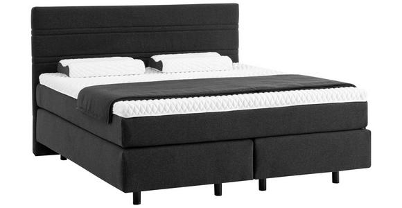 BOXSPRINGBETT 180/200 cm,  in Dunkelgrau, Matratze, Kissen, gepolstertes Kopfteil, Topper, H2 + H3 = mittel + fest  - Dunkelgrau/Schwarz, KONVENTIONELL, Holz/Textil (180/200cm) - Novel