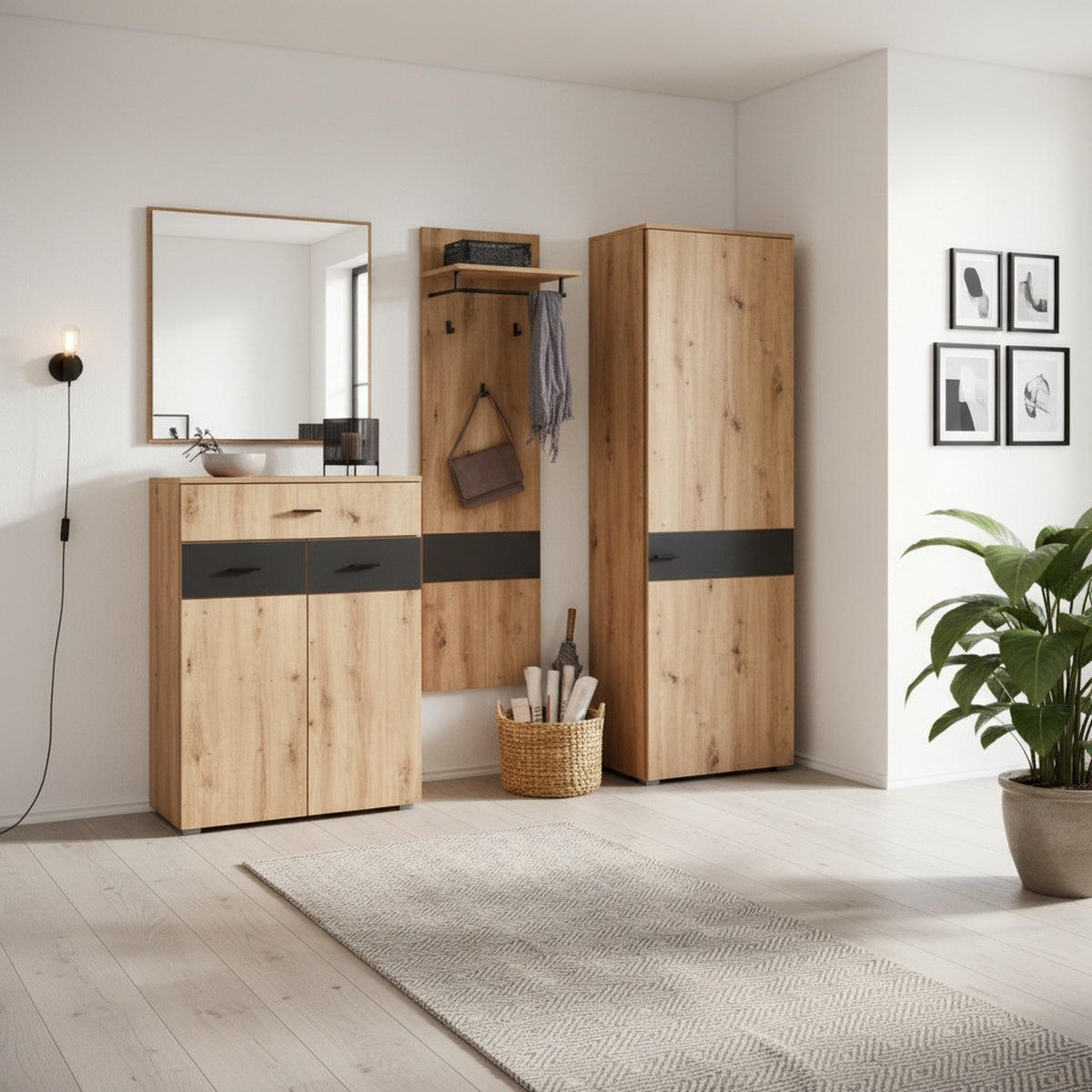 GARDEROBE 4-teilig  in 180/198/38 cm  - Anthrazit/Eiche Artisan, KONVENTIONELL, Holzwerkstoff (180/198/38cm) - Carryhome