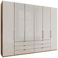 FALTTÜRENSCHRANK 300/236/58 cm 4-türig Champagner, Eiche Bianco  - Schieferfarben/Eiche Bianco, KONVENTIONELL, Glas/Holzwerkstoff (300/236/58cm) - Dieter Knoll