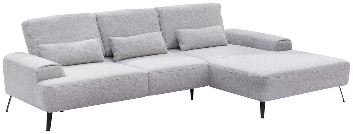 ECKSOFA Astoria Hellgrau Flachgewebe  - Hellgrau/Schwarz, Design, Textil/Metall (305/178cm) - Livetastic