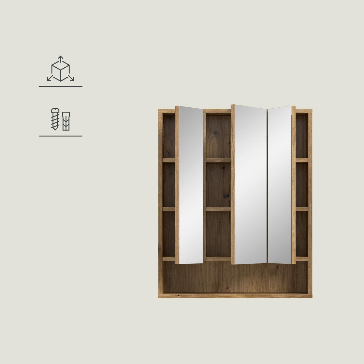 SPIEGELSCHRANK 60/74/18 cm  - Eichefarben, Trend, Glas/Holzwerkstoff (60/74/18cm) - MID.YOU