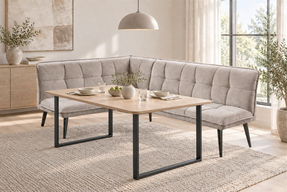 KLUPA KUTNA  boje pijeska  drvo, tekstil, drvni materijal      - boje pijeska/crna, Moderno, drvni materijal/drvo (240/161cm) - Livetastic