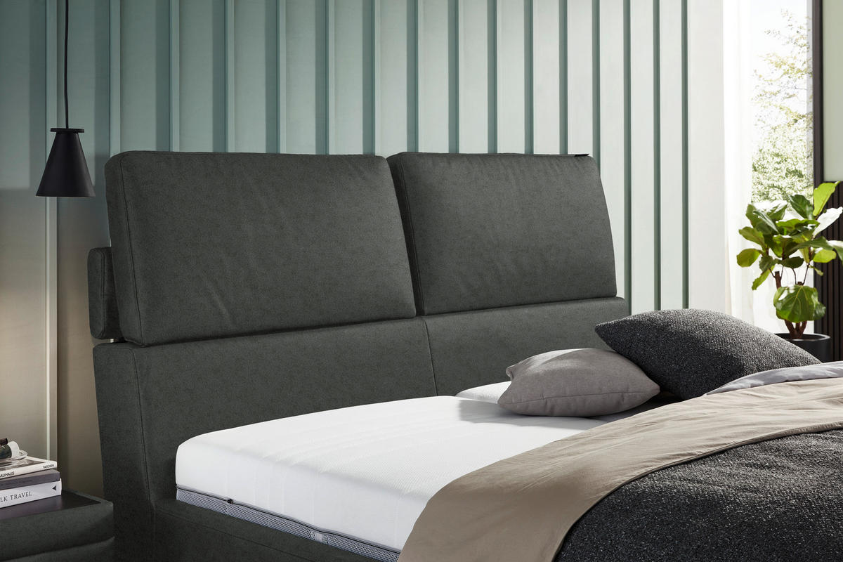 POLSTERBETT 160/200 cm  in Dunkelgrau  - Hellbraun/Dunkelgrau, Design, Holz/Textil (160/200cm) - Johann Jakob