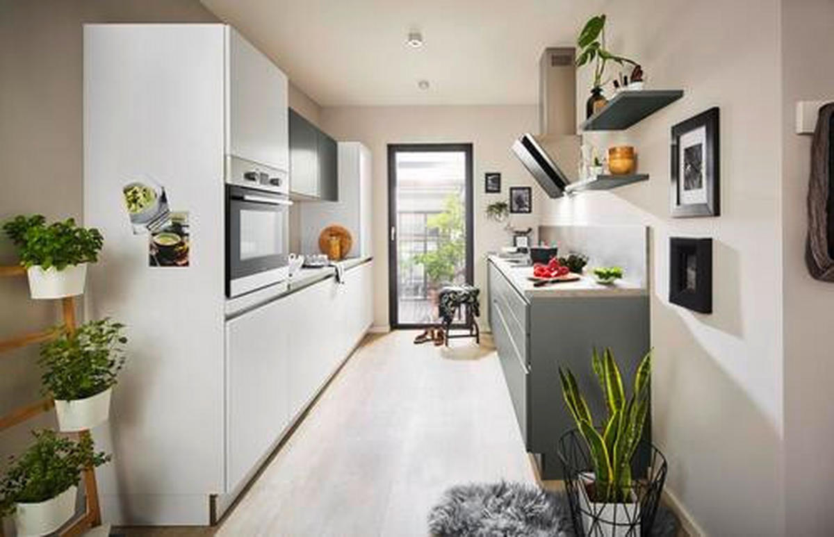 EINBAUKÜCHE   - Weiss/Grau, Design, Holzwerkstoff - Dieter Knoll