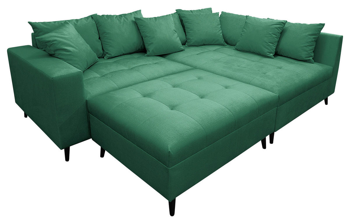 Ecksofa inkl. Hocker in Mikrofaser Grün  - Schwarz/Grün, Design, Holz/Textil (247/174cm) - MID.YOU