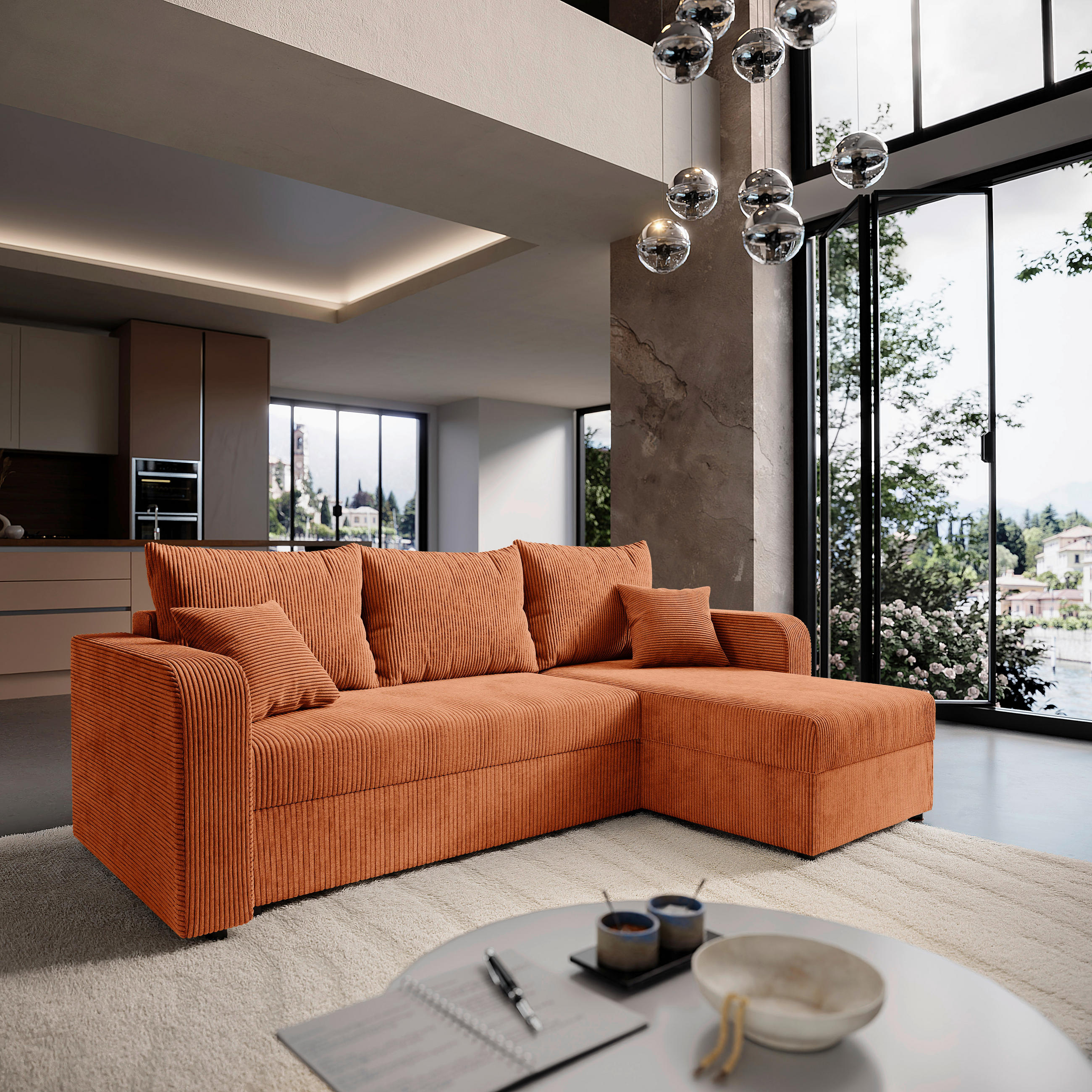 ECKSOFA Rostfarben Cord  - Rostfarben/Schwarz, KONVENTIONELL, Kunststoff/Textil (140/240cm) - Carryhome