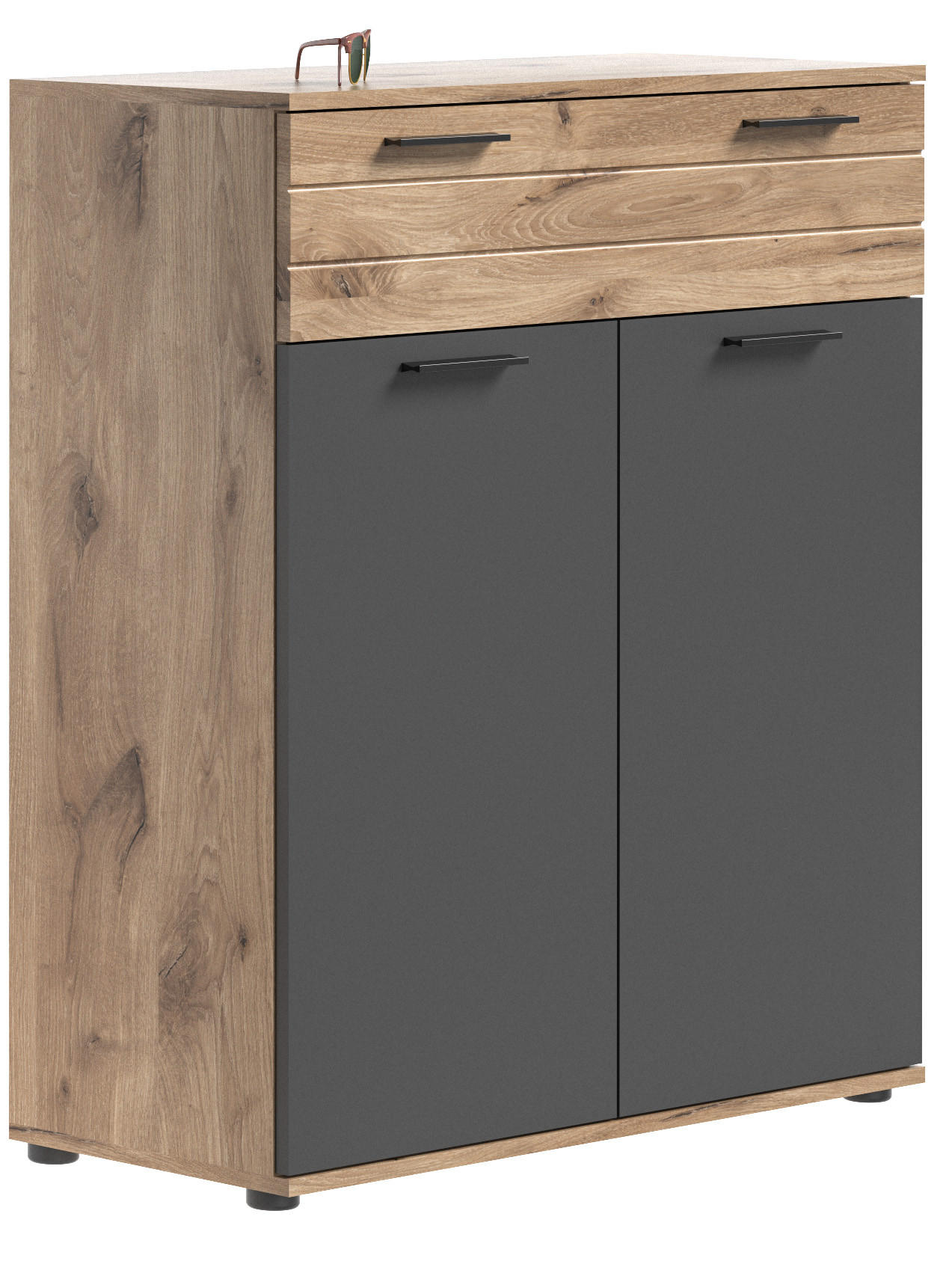 SCHUHSCHRANK Grau, Eichefarben  - Eichefarben/Schwarz, MODERN, Holzwerkstoff/Kunststoff (90/104/37cm) - MID.YOU