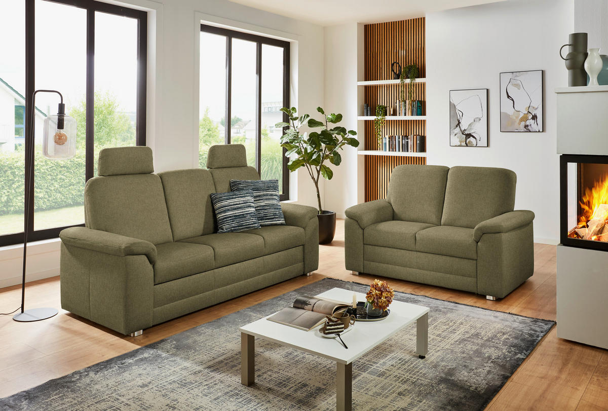 3-SITZER-SOFA Chenille Schilfgrün  - Schilfgrün/Alufarben, Konventionell, Textil/Metall (208/96/89cm) - Beldomo Comfort