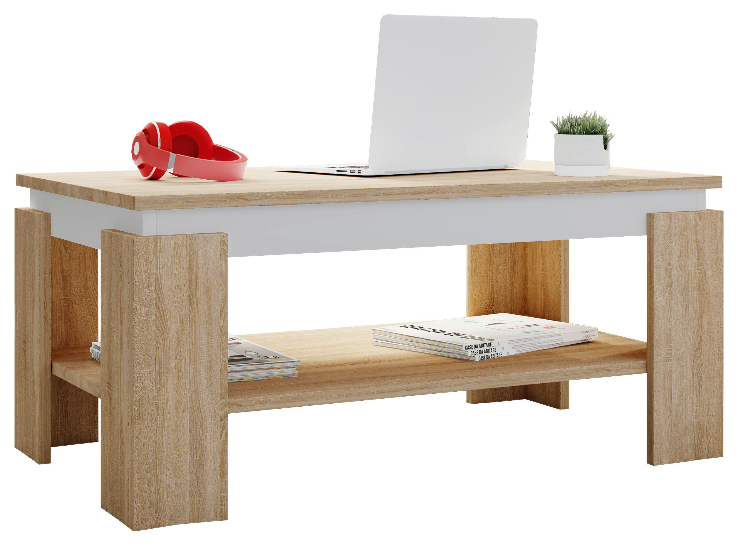 Thumbnail - Mid.you Couchtisch, Sonoma Eiche, Holzwerkstoff, rechteckig, eckig, 53x41x90 cm, Stauraum, offenes Fach, einfacher Aufba...