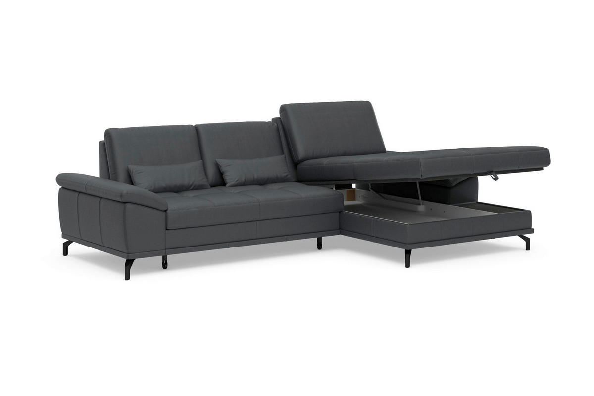 ROHOVÁ SEDAČKA, kůže, černá - černá, Basics, kov/kůže (301/176cm) - Sit & More