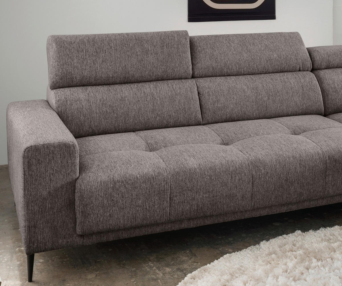 ECKSOFA Graubraun Chenille  - Graubraun/Schwarz, KONVENTIONELL, Textil/Metall (276/188cm) - Livetastic