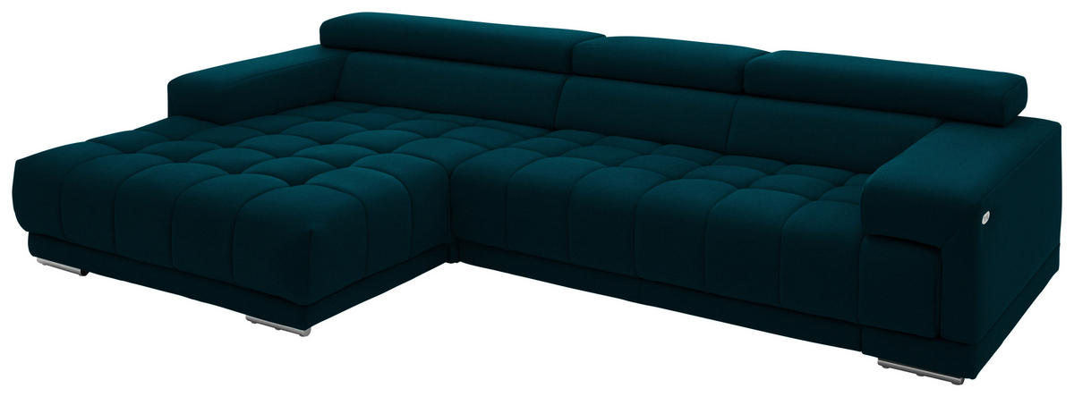 ECKSOFA Mikrofaser Petrol  - Silberfarben/Petrol, Design, Textil/Metall (190/335cm) - Beldomo Speed