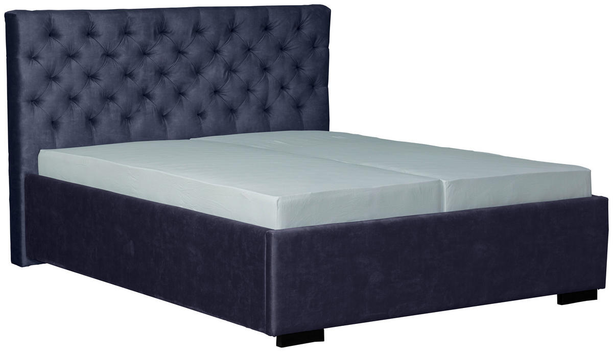 POLSTERBETT 180/200 cm  in Dunkelblau  - Schwarz/Dunkelblau, Design, Holz/Textil (180/200cm) - Boxxx