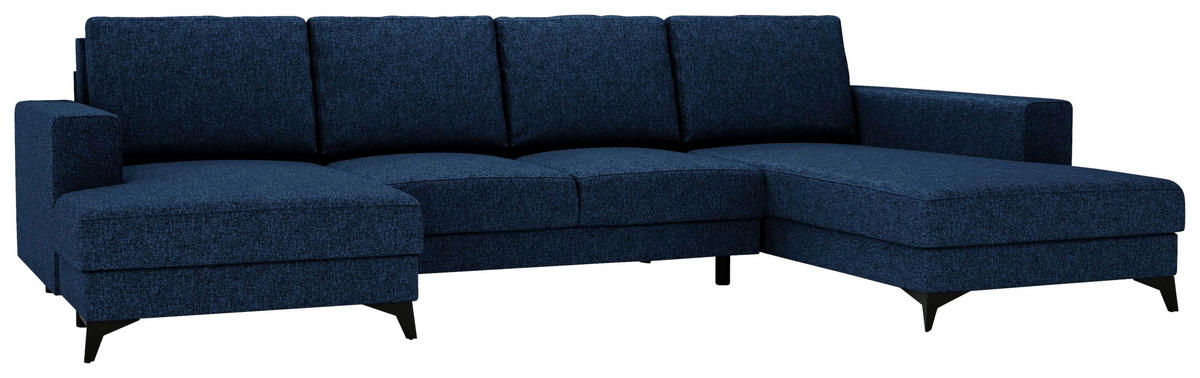 WOHNLANDSCHAFT in Flachgewebe Blau  - Blau/Schwarz, Design, Textil/Metall (156/339/190cm) - Livetastic