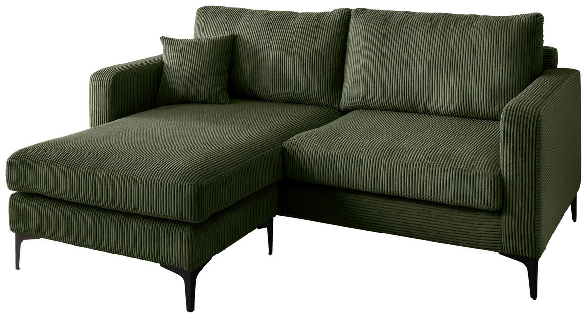ECKSOFA in Cord Dunkelgrün  - Dunkelgrün/Schwarz, Basics, Textil/Metall (204/153cm) - Livetastic