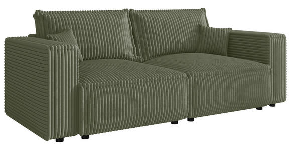 SCHLAFSOFA Cord Olivgrün  inkl. Zierkissen, Bettkasten, Schlaffunktion  - Schwarz/Olivgrün, MODERN, Kunststoff/Textil (250/68/104cm) - Xora