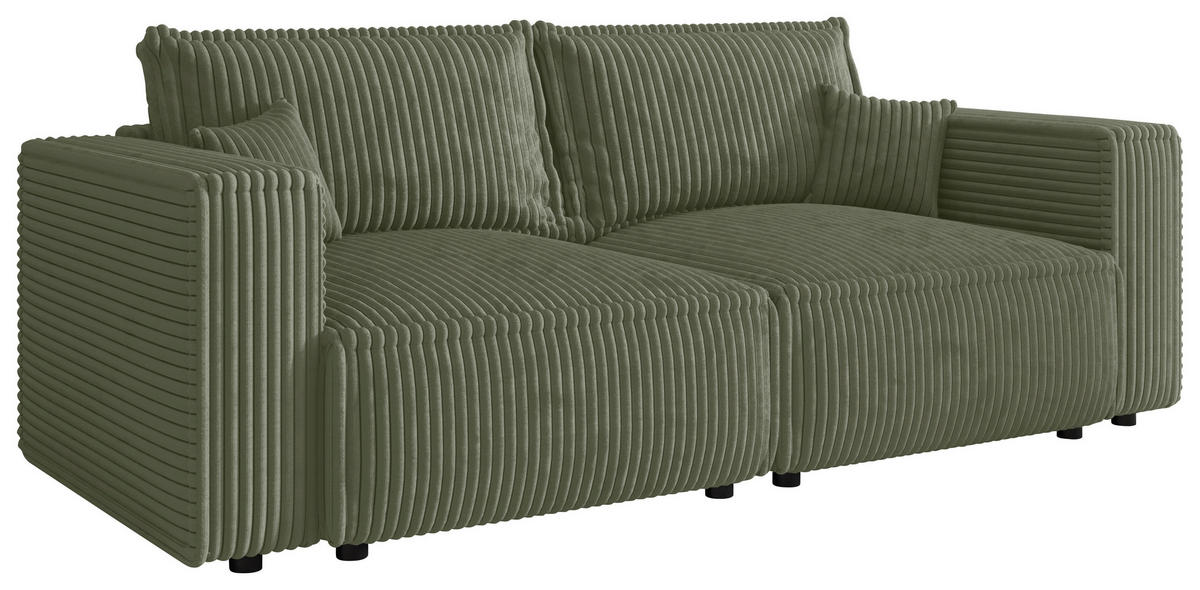 SCHLAFSOFA Cord Olivgrün  inkl. Zierkissen, Bettkasten, Schlaffunktion  - Schwarz/Olivgrün, MODERN, Kunststoff/Textil (250/68/104cm) - Xora