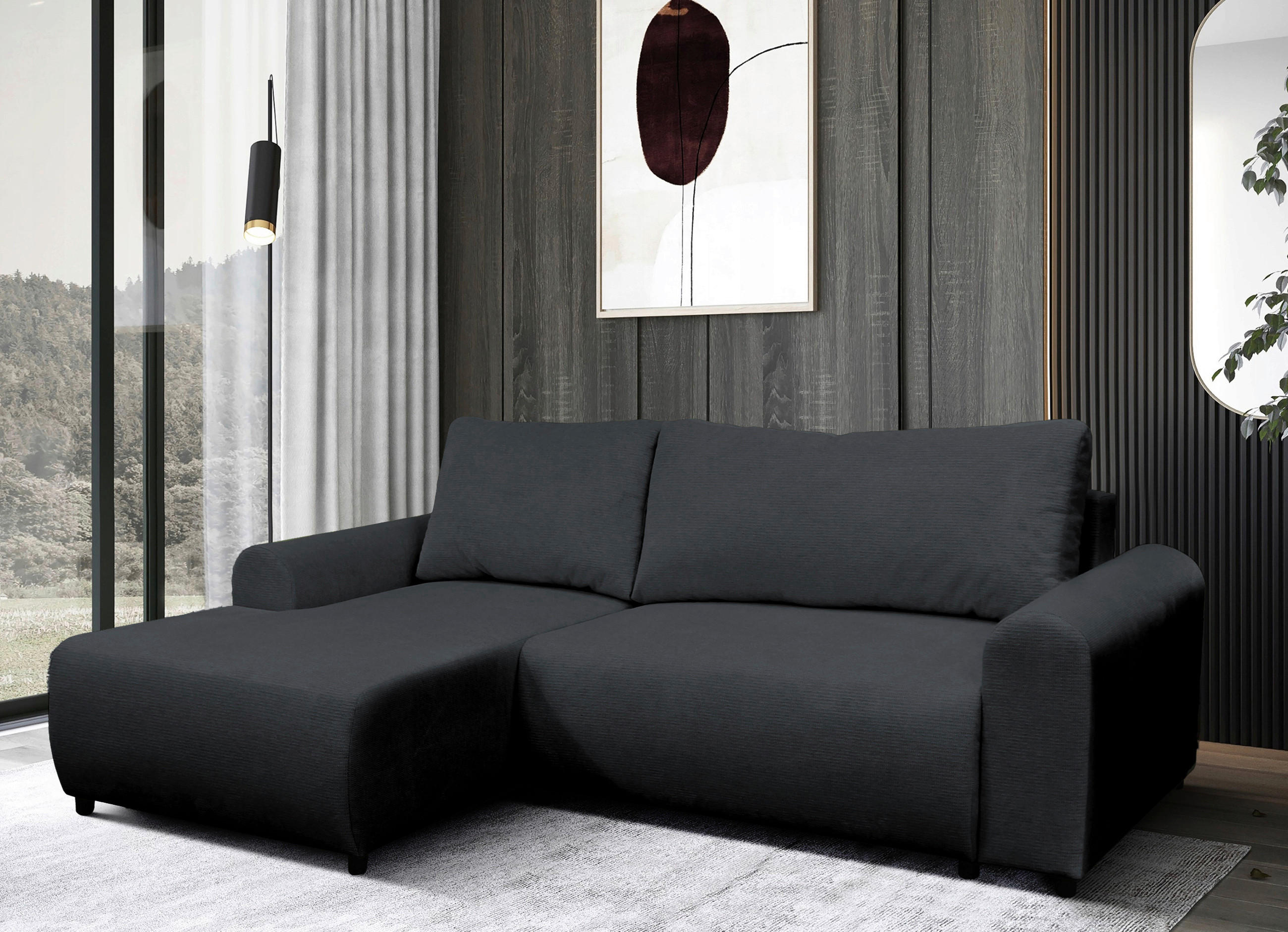 ECKSOFA in Struktur Schwarz  160/250 cm  - Schwarz, Design, Kunststoff/Textil (160/250cm) - MID.YOU