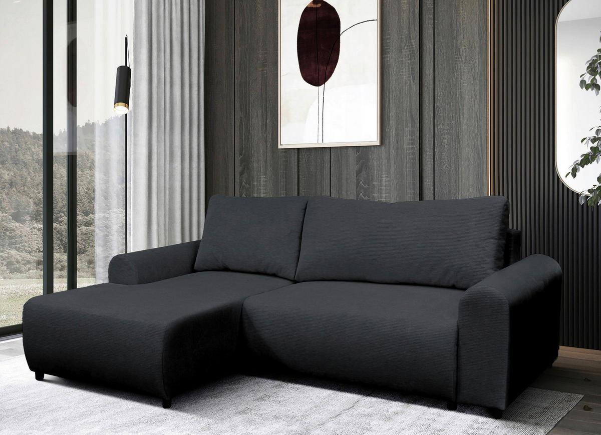 ECKSOFA in Struktur Schwarz  160/250 cm  - Schwarz, Design, Kunststoff/Textil (160/250cm) - MID.YOU