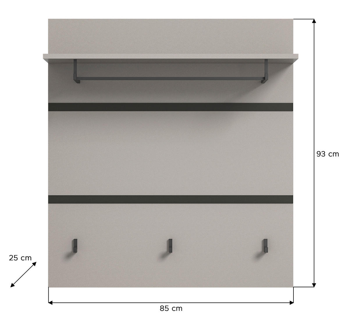 GARDEROBE 3-teilig  in 165/196/37 cm  - Schwarz/Grau, Design, Glas/Holzwerkstoff (165/196/37cm) - Xora