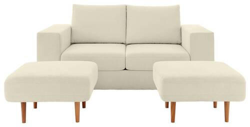 2,5-SITZER inkl. Hocker Webstoff Creme - Eichefarben/Creme, Design, Holz/Textil (192/96/107cm) - LOOKS by W.Joop