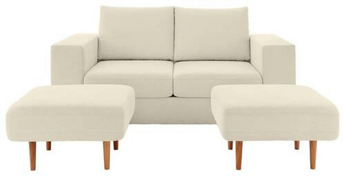 VIERSITZER-SOFA inkl. Hocker LOOKS V-1 Webstoff Creme  - Eichefarben/Creme, Design, Holz/Textil (252/96/107cm) - LOOKS by W.Joop