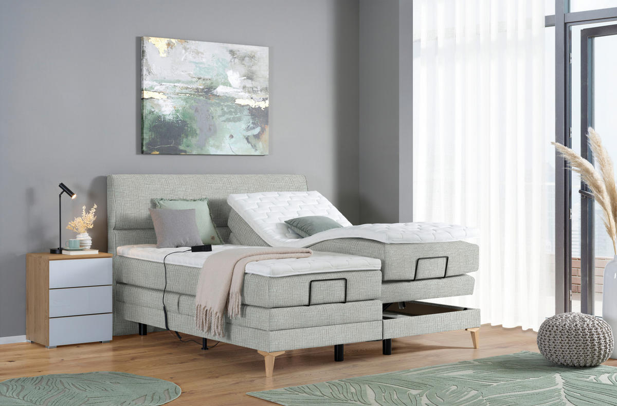 BOXSPRINGBETT 180/200 cm  in Hellgrau  - Eichefarben/Hellgrau, Konventionell, Holz/Textil (180/200cm) - Voleo