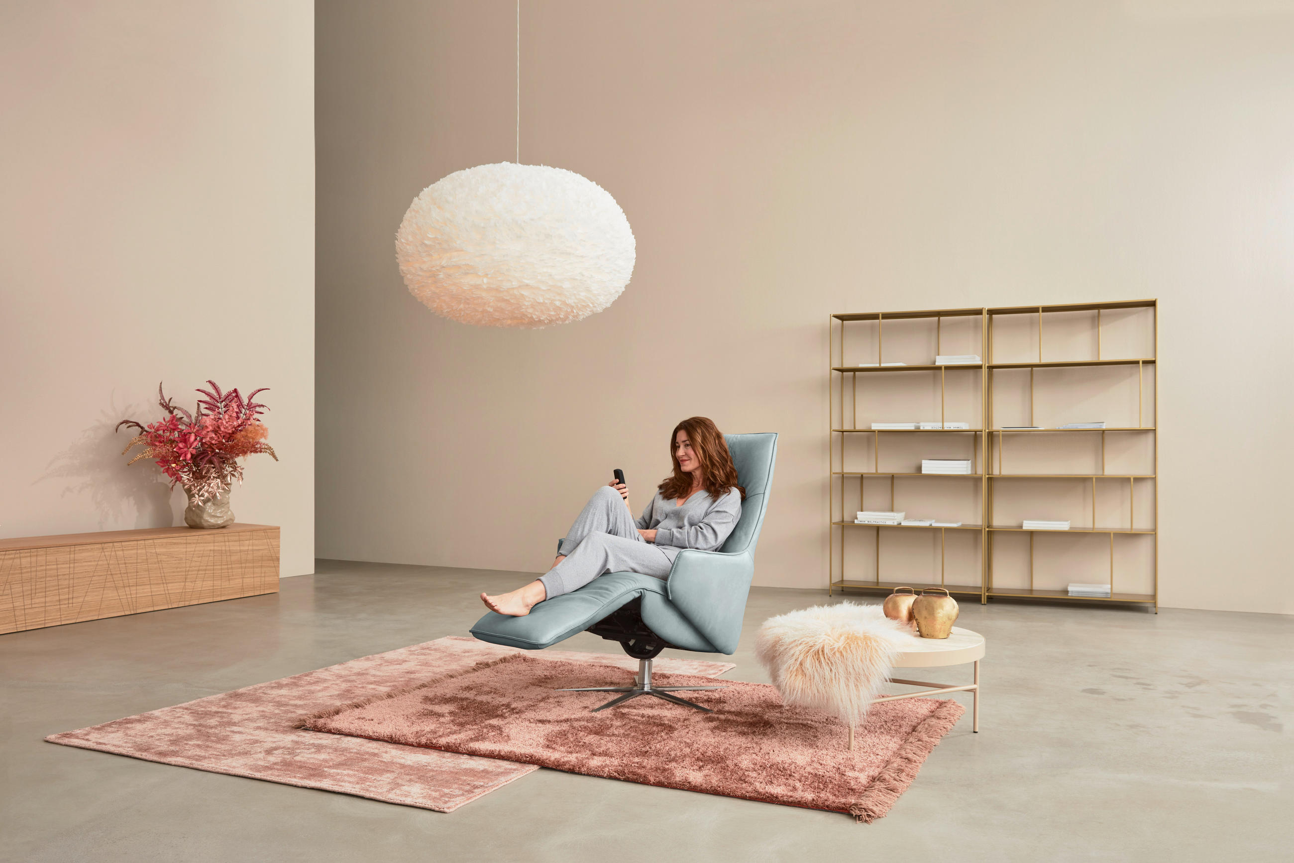 RELAXSESSEL in Leder Hellblau  - Edelstahlfarben/Hellblau, Design, Leder/Metall (70/120/88cm) - Himolla