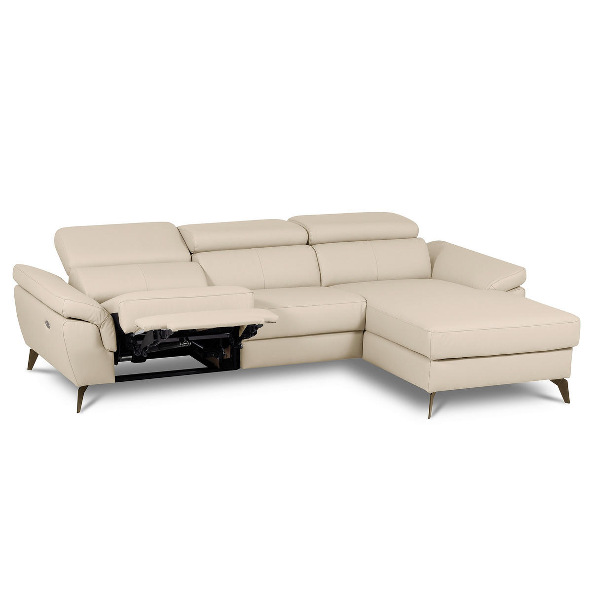 ECKSOFA SONO in Lederlook Echtleder Grau Armteilverstellung, Kopfteilverstellung  252/179 cm  - Schwarz/Grau, Design, Leder/Textil (252/179cm) - Livetastic