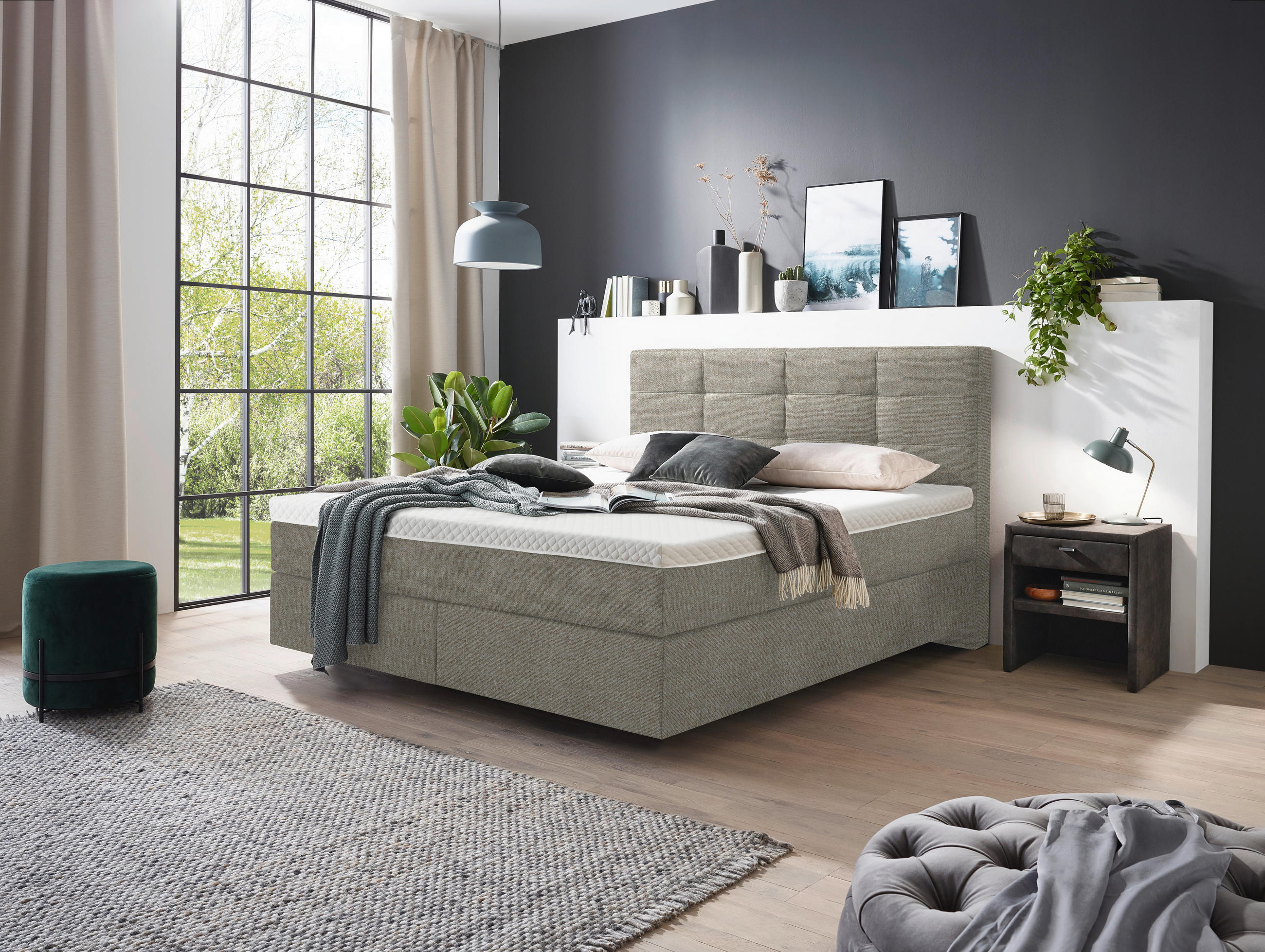 BOXSPRINGBETT 180/200 cm  in Hellbraun  - Chromfarben/Hellbraun, Konventionell, Kunststoff/Textil (180/200cm) - Voleo