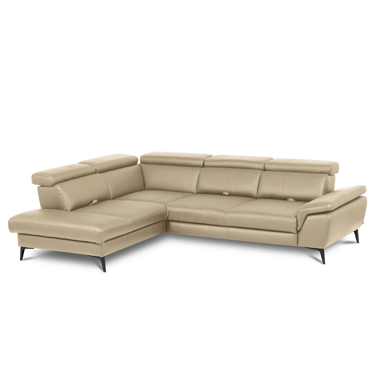 ECKSOFA Lederlook Echtleder Hellgrau  - Hellgrau/Schwarz, Design, Leder/Textil (220/274cm) - Livetastic