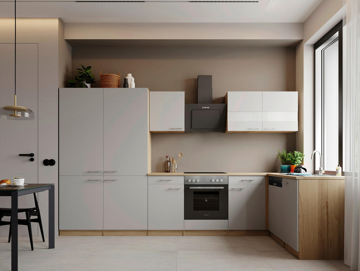 Bucătărie Pe Colț   - alb/culoare inox, Trend, metal/material pe bază de lemn (340/172cm) - Respekta
