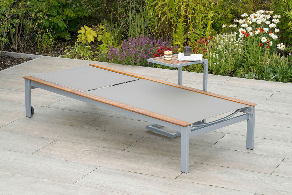 GARTENLIEGE 198/103/84 cm Akazie  - Beige/Silberfarben, MODERN, Holz/Metall (198/103/84cm) - Gardenson